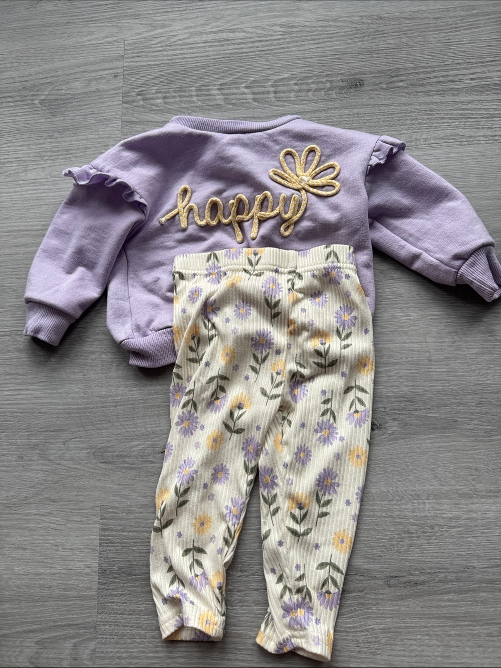 Happy Lavender Ruffle Sweatshirt & Floral Leggings Set - Kids